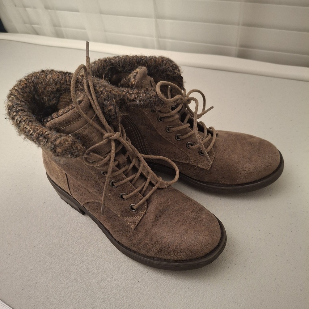 Bullboxer Kara Size 8 Brown Lace Up Side Zip‎ Desert Style Block Heel Ankle Boot